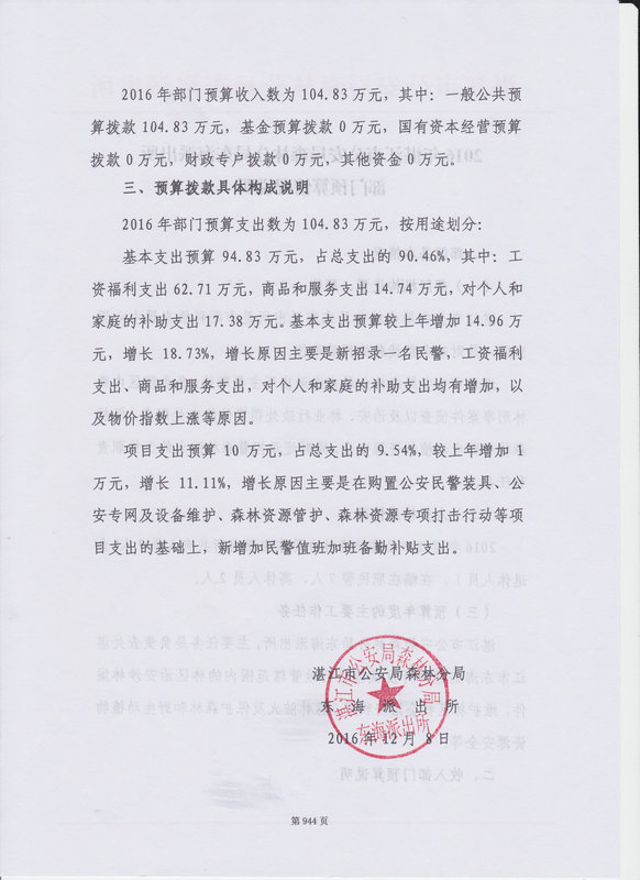 湛江市公安局森林分局東海派出所2016年部門(mén)預(yù)算公開(kāi)